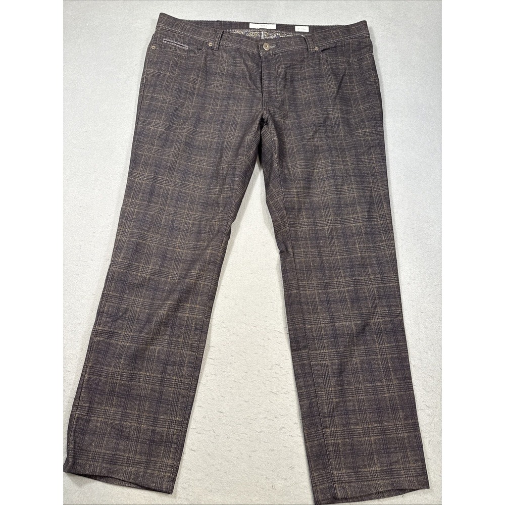 Brax Blu-Genes Cadiz Jeans Mens 42x30 BLACK BRN PLAID STRAIGHT Fit Stretch